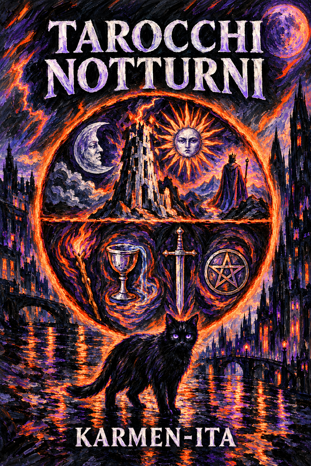 Copertina di TAROCCHI NOTTURNI, libro artistico sui Tarocchi di KARMEN-ITA